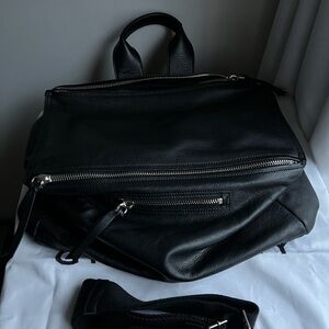 Givenchy Black Leather Pandora Messenger Bag duffle canvas strap